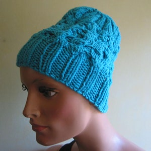 Gorro de lana tejido a mano gorra globo gorro gorro sombrero de pescador sombrero de pescador ~ patrón trenzado patrón acanalado ~ azul claro ~ 98% lana merino australiana ~ unisex