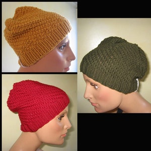 Tejido a mano ~ Gorra de globo de lana Beanie Sombrero de invierno Sombrero de pescador Sombrero de pescador Slouchy ~ Patrón de perlas y patrón acanalado ~ 100% lana merino australiana