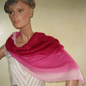 Hand-knitted soft silk triangular scarf stole XXL scarf shawl~pink/pink gradient~silk, 30% baby alpaca, merino wool extrafine
