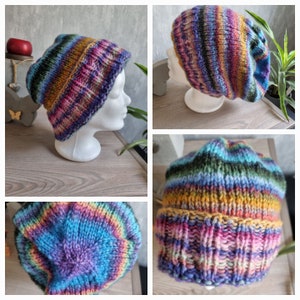 Gorra de globo de lana tejida a mano gorra de pescador ~ unisex ~ patrón acanalado con puntadas lisas y derechas