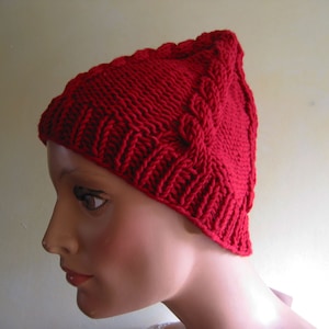 Tejido a mano ~ gorro de globo de lana roja gorro gorro de pescador sombrero slouchy ~ unisex ~ con patrón de trenza ~ hecho de 98% lana merino australiana extrafina extrafina