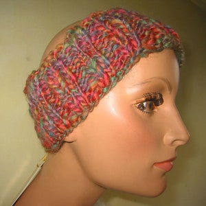 Hand Knitted Headband Ear Warmer Forehead Warmer Earmuffs Windshield~Silk~Merino Wool~Alpaca~Cashmere~Blue-Mellated, Multicolor, Beige