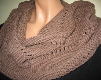 Hand-knitted~ Cotton Summer Loop Round Scarf Hoodie Shoulder Warmer Scarf made of 100% cotton in discreet hole pattern in a warm brown