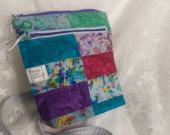 Colorful Batik Patchwork Boho Crossbody Bag, handmade quilted cotton purse