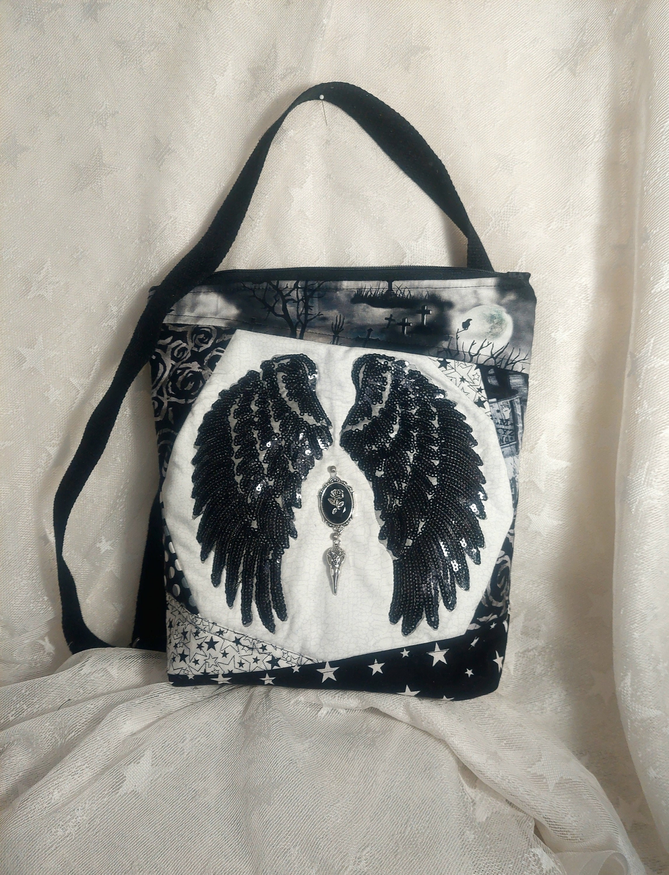 Bolso bandolera acolchado g tico Dark Angel hecho a mano con