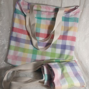 Tea Towel Shopper / Large Market Tote Bag - Sturdy, Multi Colored, fold away. Made from re-loved cotton tea towels.