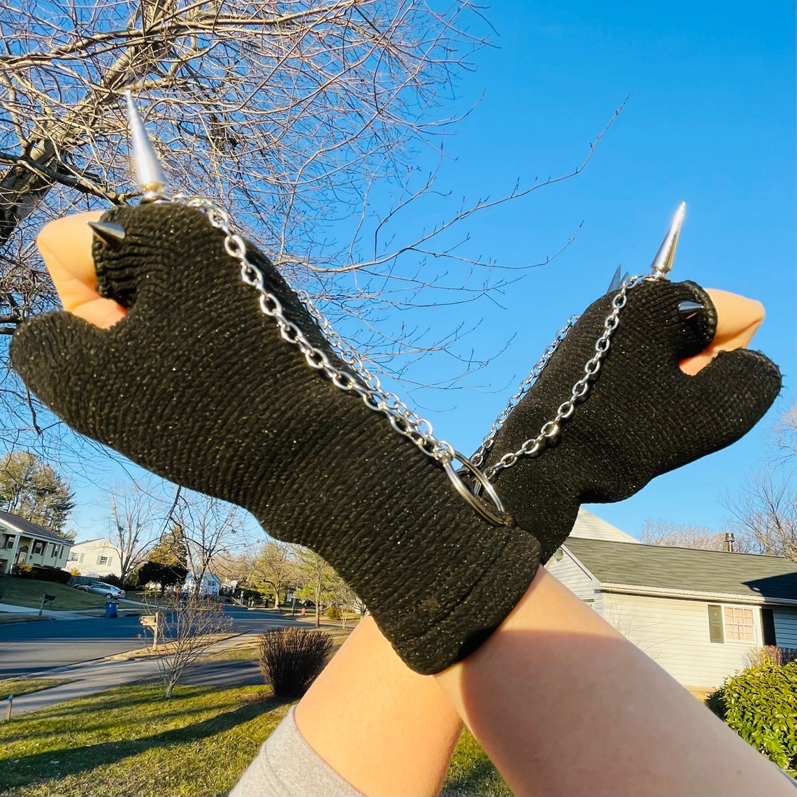 Spikes Gloves Spike Punk Rock Gloves Black Gloves Etsy