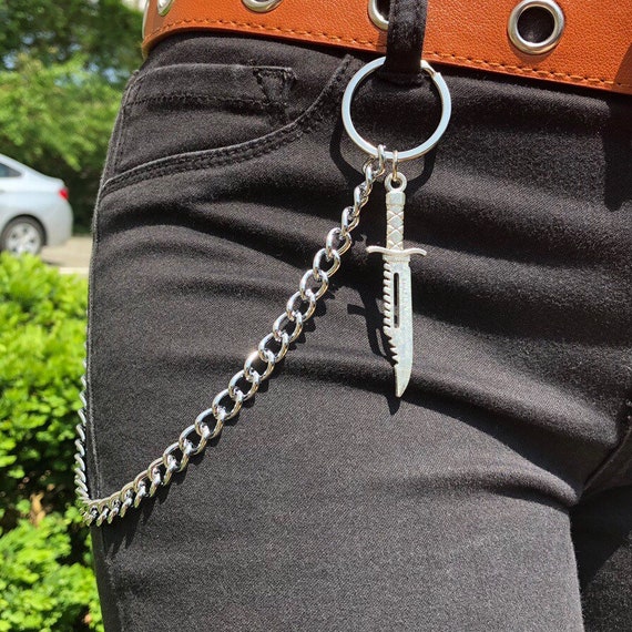 Chunky Pant Chains for Men, Dagger Combat Knife Sword Pendant Side