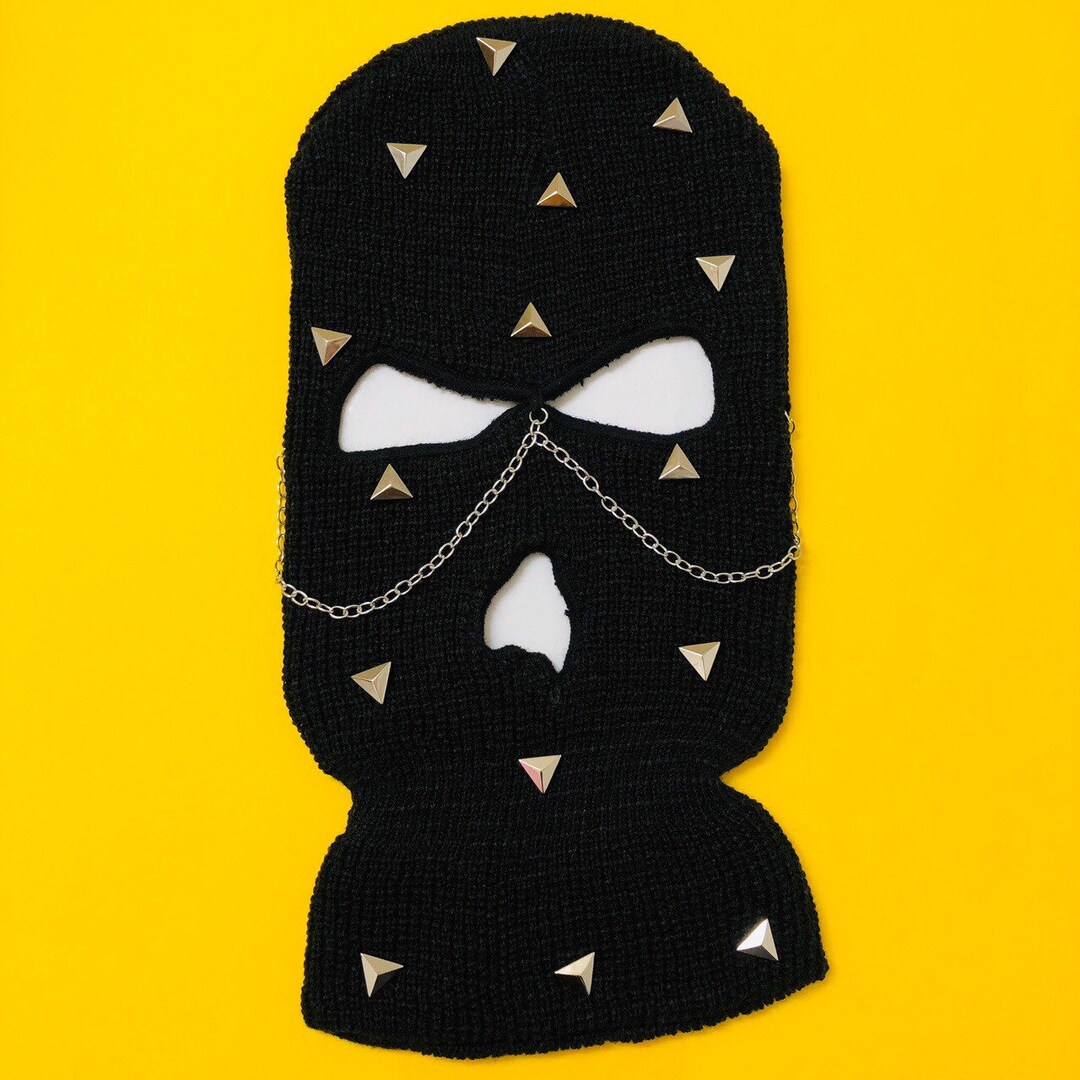 Punk Studded Ski Mask Triangle Studs Skimask Chain Skimask Black