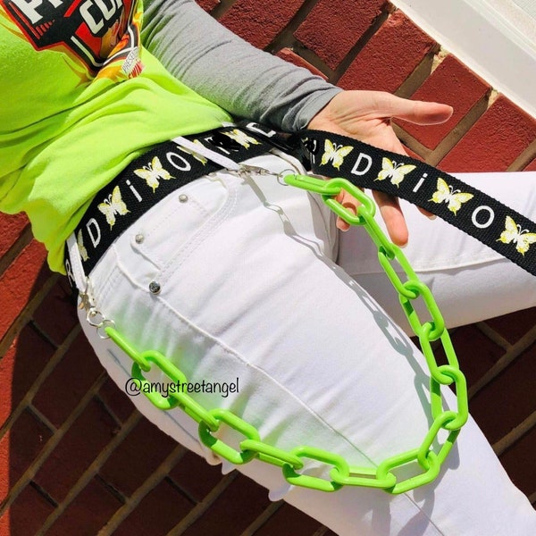 Chunky Pant Chains, Green Acrylic Side Waist Chains for Wallet Pants Trousers Skirt Belt Jeans Unisex Goth Gothic Punk Rock Streetwear Y2K