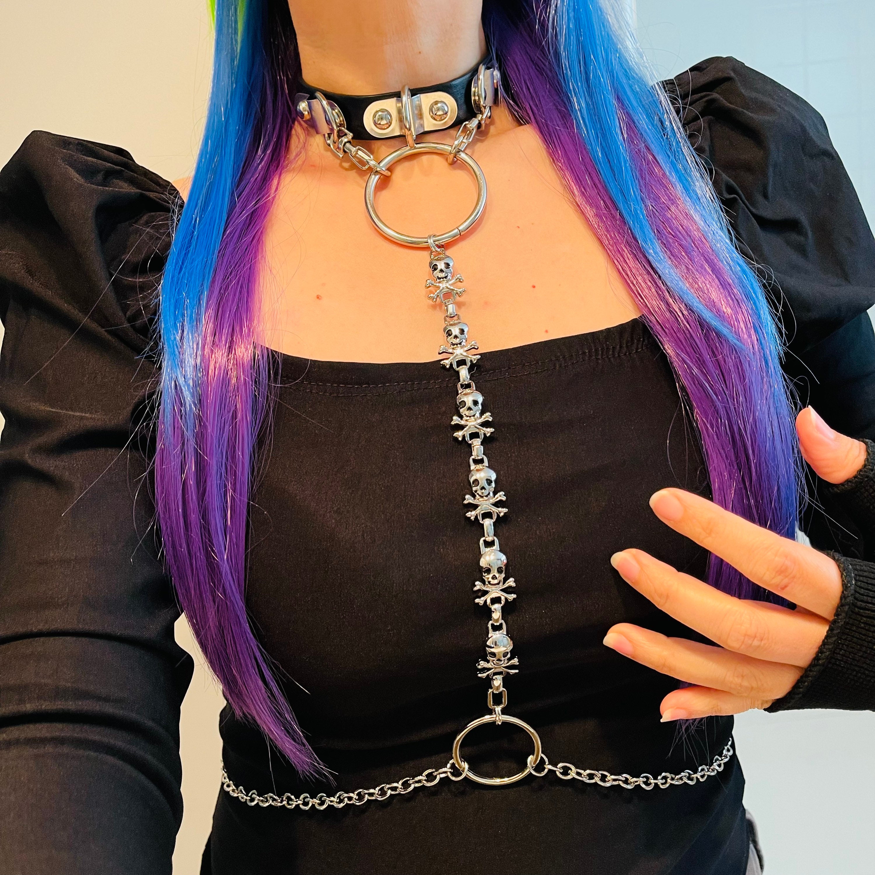 Sexy Skulls Chain Chest Jewelry Hardness Choker Collar Body Strap