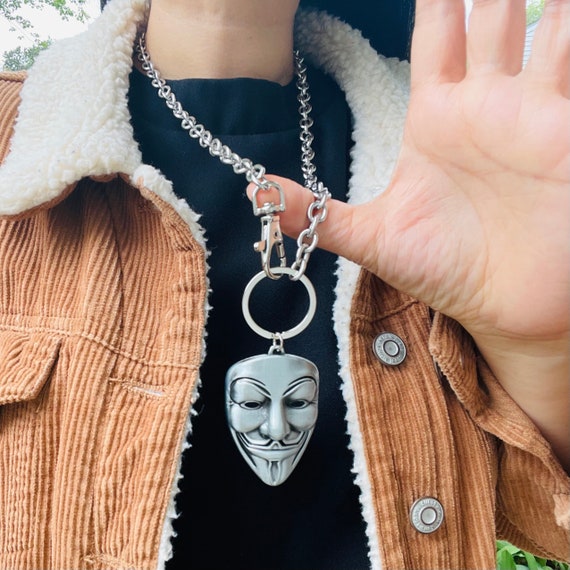 Anonymous Mask Hacker Cyberpunk Necklace Pants Chain Side 