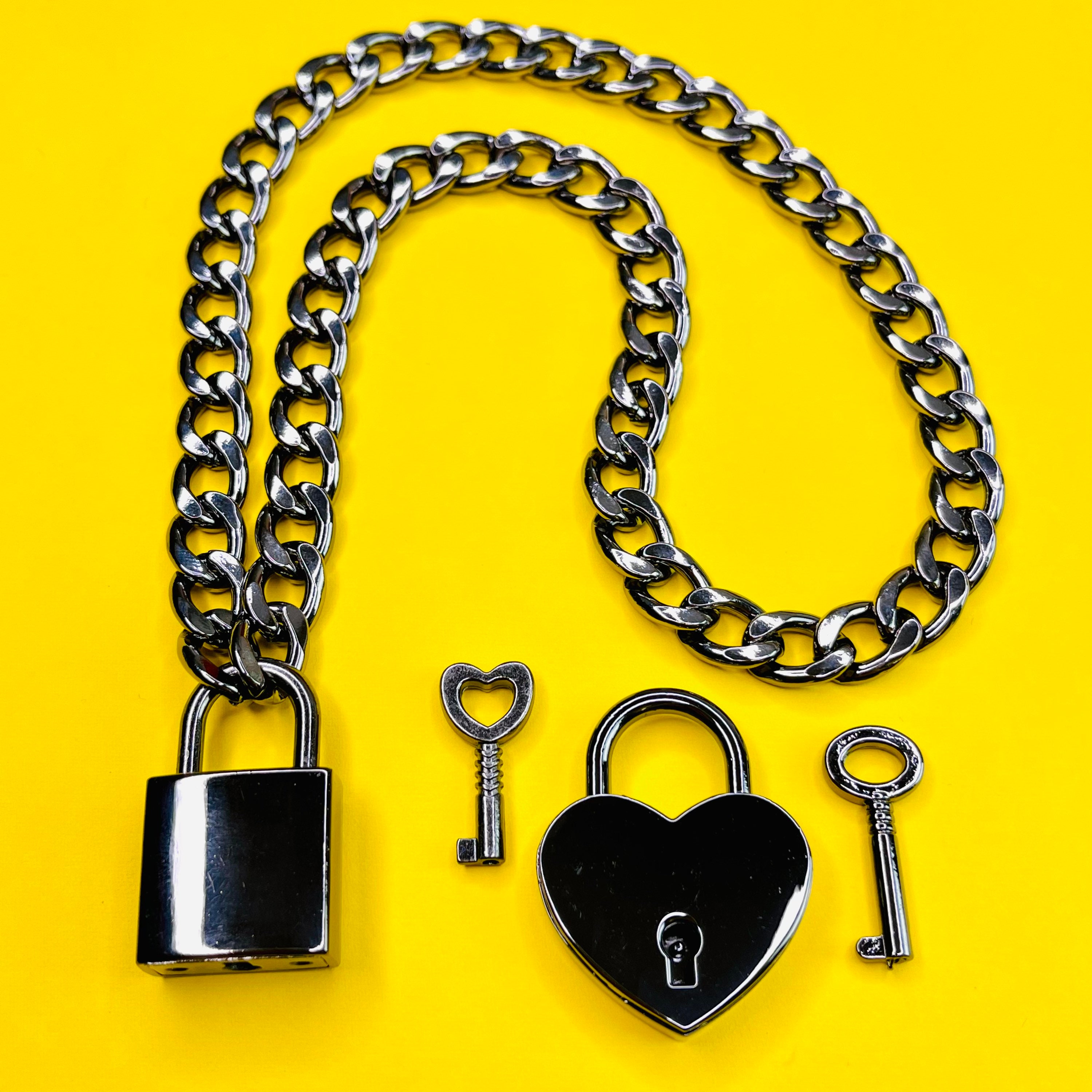 HZMAN Lover Heart Padlock Necklace Padlock Collar Choker for Men Women with Lock and Key 24 inch