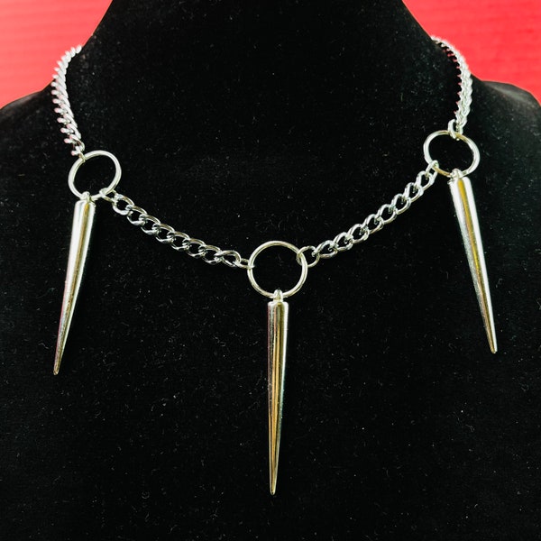 O Ring Long Spikes Punk Choker Thorns O-ring curb Chain style Spikes Necklace Baddies Chunky Goth Punk Rock Hip-hop Street Fashion Jewelry