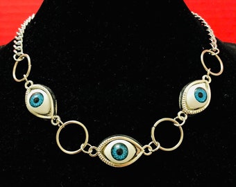 Creepy Evil Monsters Devil Oring Eye eyeballs Eye of the heaven Choker O ring Chains Gothic Weird Halloween O-ring curb Chain Necklace