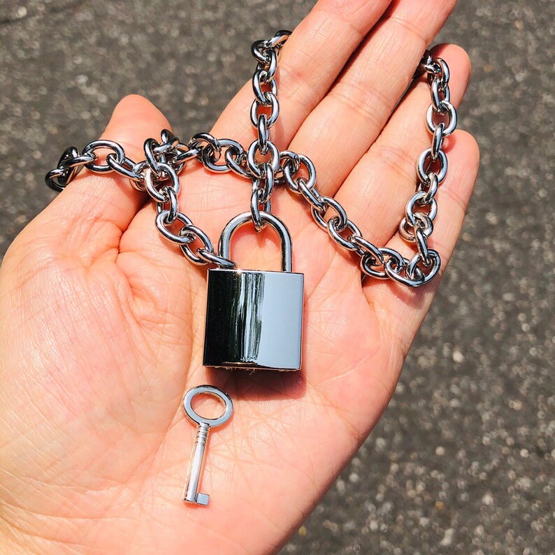 Chunky Padlock Necklace Key Padlock Choker Stainless Steel Etsy