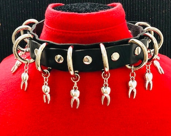 Chunky Teeth Razor Choker, Goth Punk Rock Jewelry, Tooth Fairy Collar, Rotten Teeth Collar, PU Leather Black Red Blade Collar Gift men women