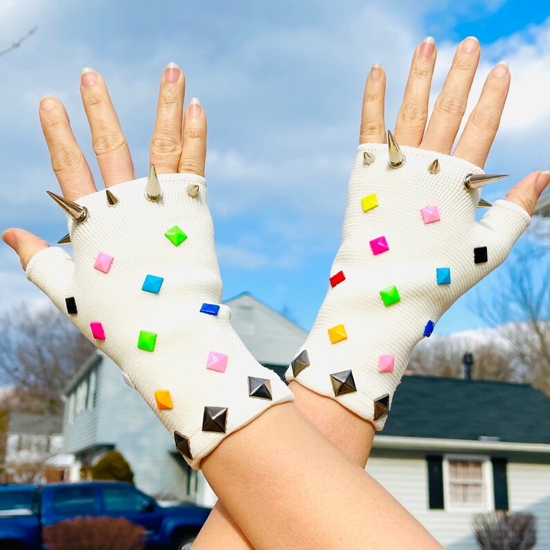 Spikes Gloves Spike Punk Rock Gloves White Gloves Etsy