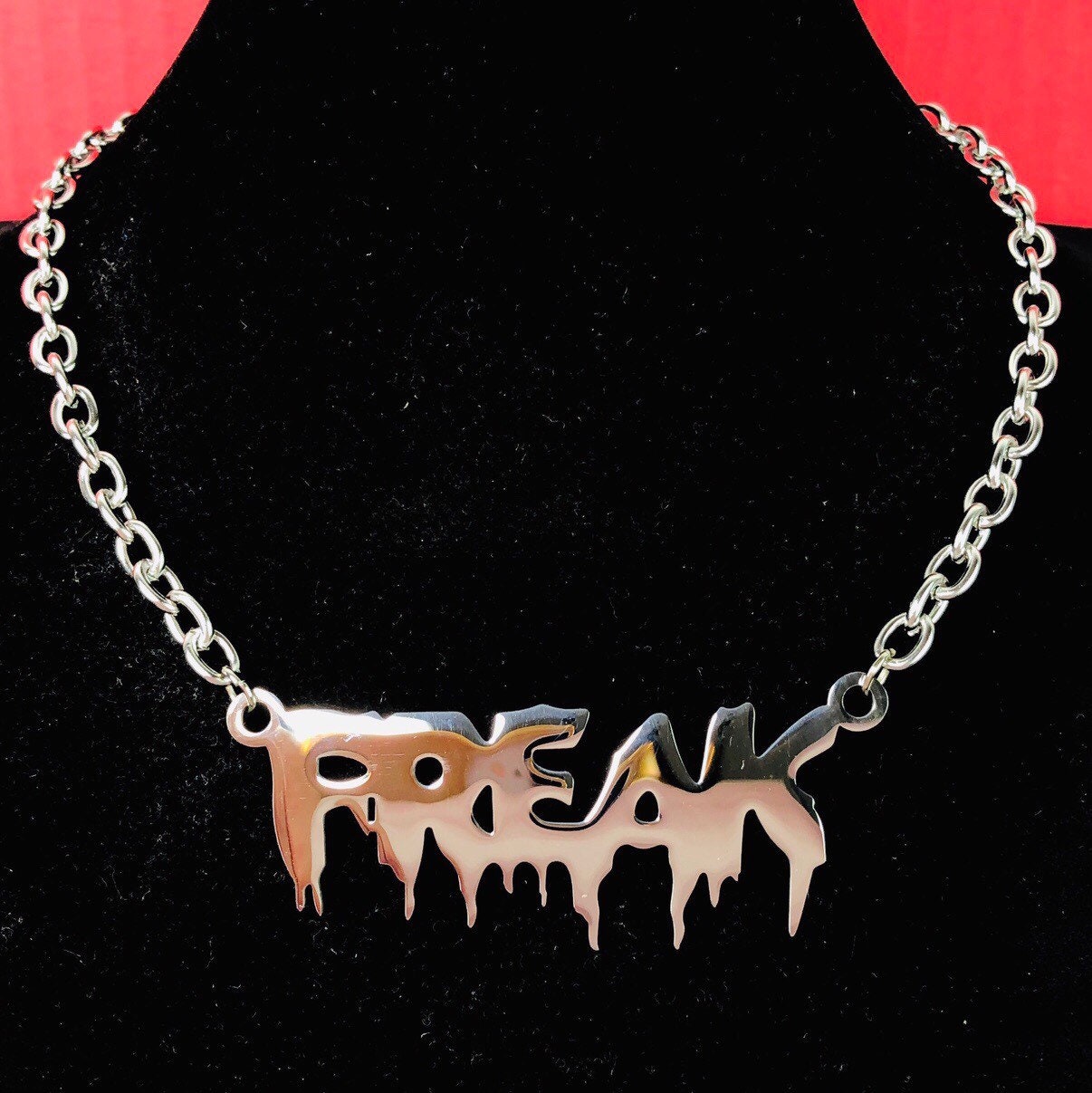 FREAK Word Alphabet Dripped Font Letter Name Plate Necklace | Etsy