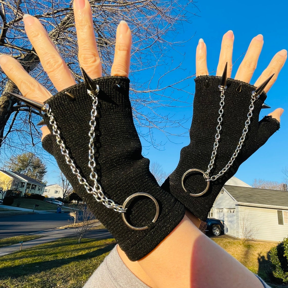 Spikes Gloves Spike Punk Rock Gloves Black Gloves Etsy