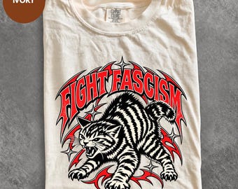 Fight Fascism Cat T-Shirt, Protest Cat Graphic Tee, Angry Cat Political Shirt, Political Statement Shirt, Anti Fascism Activist Top, Protest