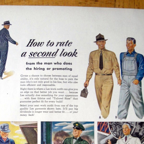 1945 Lee Work Wear Blue Jeans Clothes For The Boss-Original 13.5 * 10.5 Magazine Ad