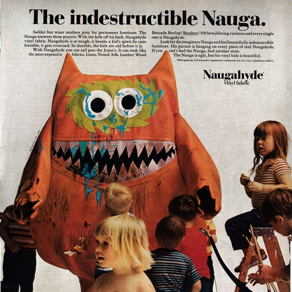 1967 Uniroyal Nauga Naugahyde-Indestructible -Original 13.5 * 10.5 Magazine Ad