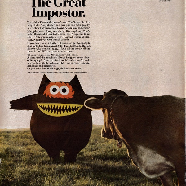 1968 Uniroyal Nauga Naugahyde-The Great Impostor-Original 13.5 * 10.5 Magazine Ad