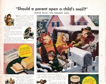 Borden/'s Evaporated Milk Elsie Cow 1950/'s Borden/'s Vintage Ads Advertising Art Set of Three Magazine Ad Eagle Brand. Instant Coffee