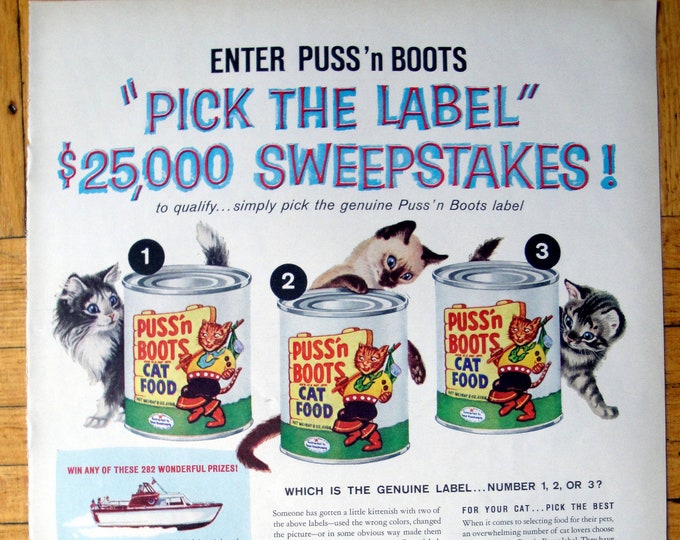 1959 Puss'n Boots Cat Foodpick the Label Contestoriginal Etsy Canada