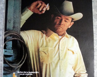 1968 Marlboro Man Country Lasso Stetson Belt Buckle Original 13.5 * 10.5 Magazine Ad