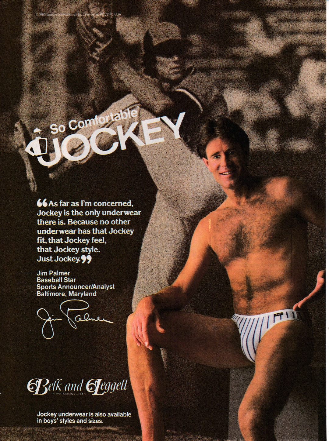 1989 Jim Palmer Baltimore Orioles Jockey Underwear Original Magazine Ad 
