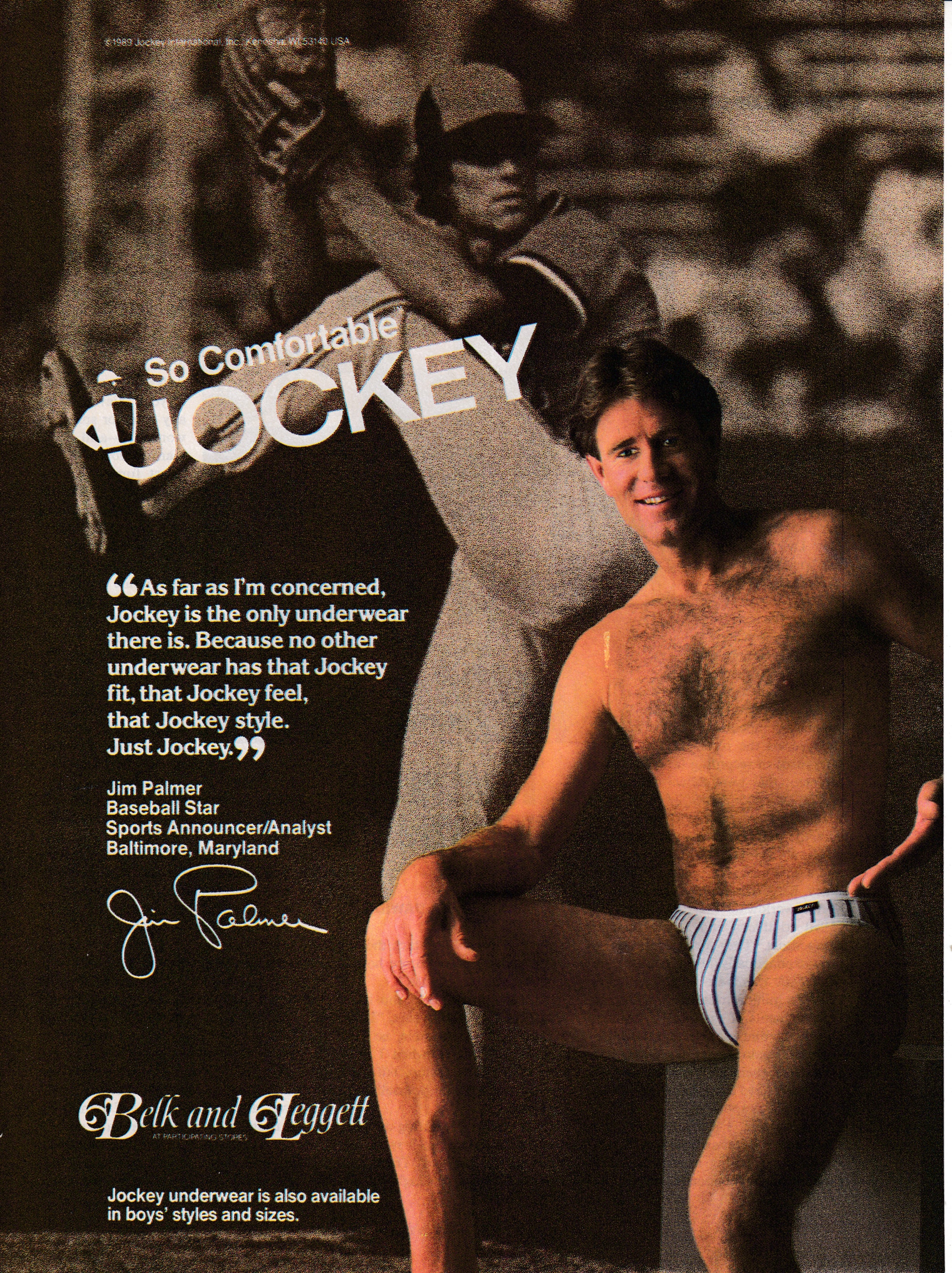 1989 Jim Palmer Baltimore Orioles Jockey Underwear Original Magazine Ad.