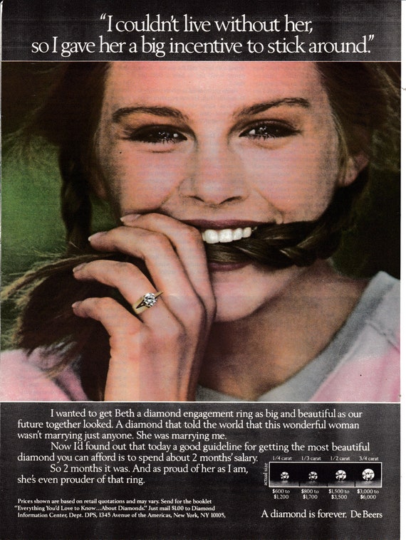 1982 De Beers Diamond Rings- Engagement + Wedding Beth- Original Magazine Ad