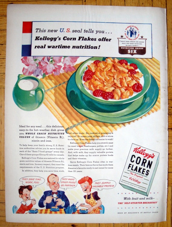 Corn Flakes Ancienne Etiquette 1943 Kellogg Sur La Boite Etsy