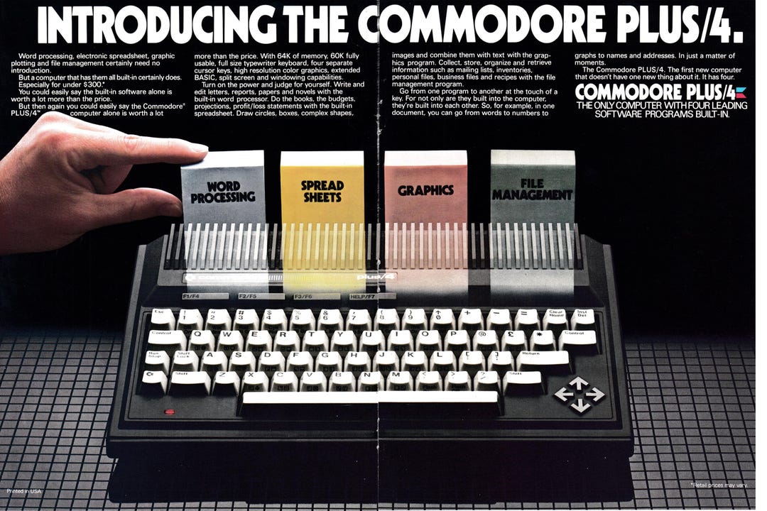 1984 Commodore Plus 4 Computer Intro Software Inc Original 2 Page ...