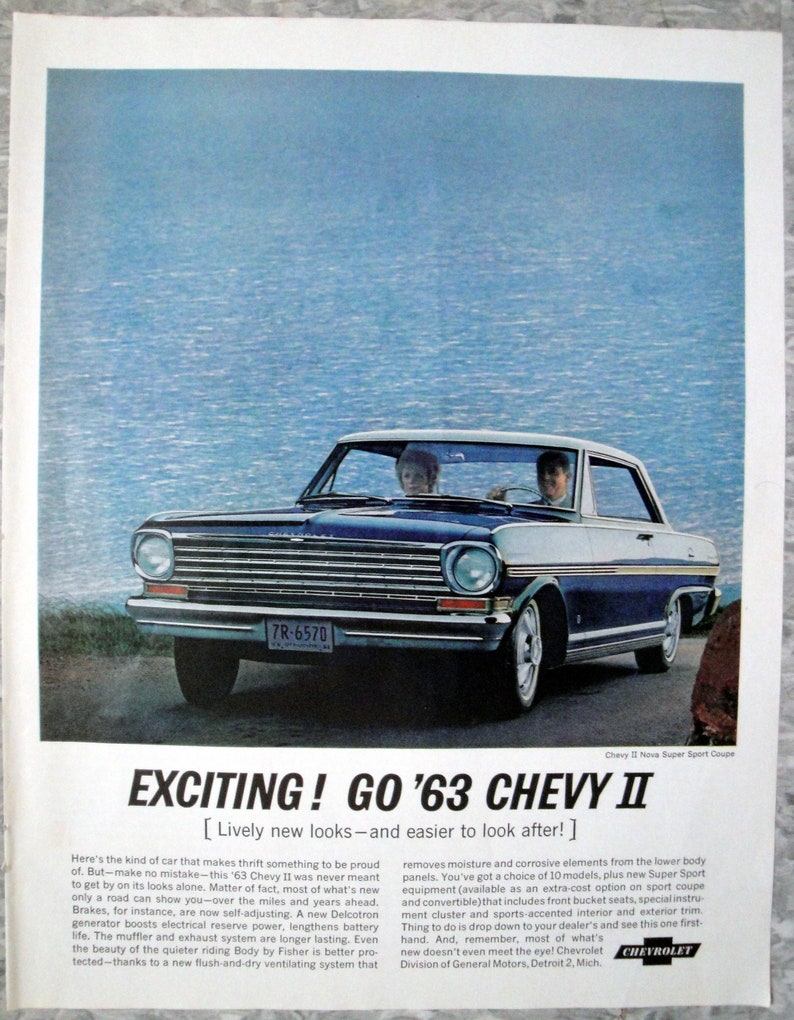 1964 CHEVROLET IMPALA SPORT COUPE LARGE 2 PAGE DOUBLE PAGE PRINT AD GARAGE ART