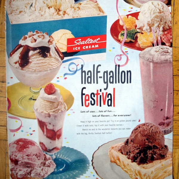 1953 Sealtest Ice Cream-1/2 Gallon Festival-Cone-Original 13.5 * 10.5 Magazine Ad
