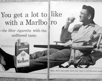 1961 Marlboro Man Shotgun Cigarettes-Original 2 Page 13.5 * 10.5 Magazine Ad