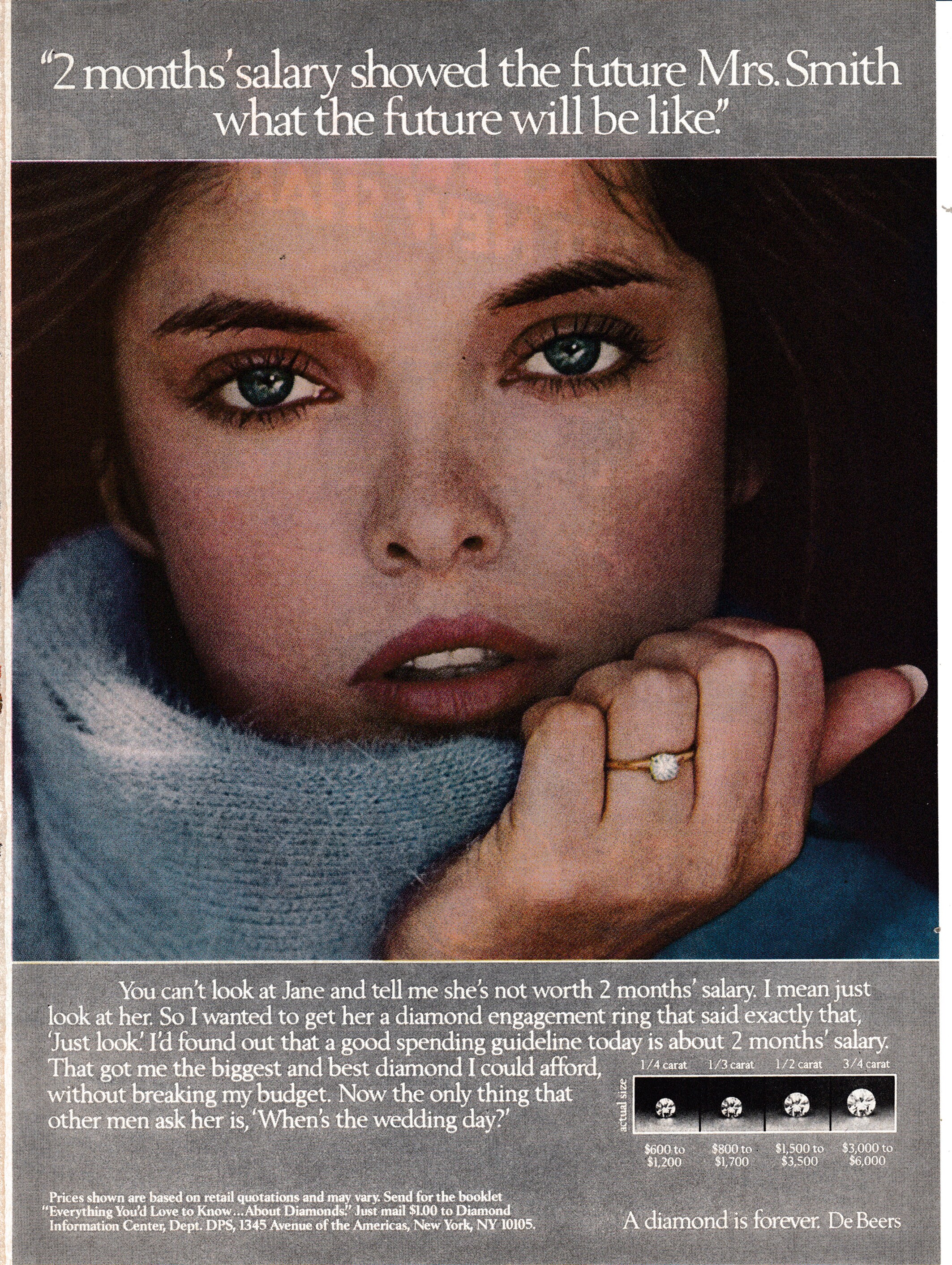 1982 De Beers Diamond Rings-Engagement + Wedding Mrs Smith Original  Magazine Ad