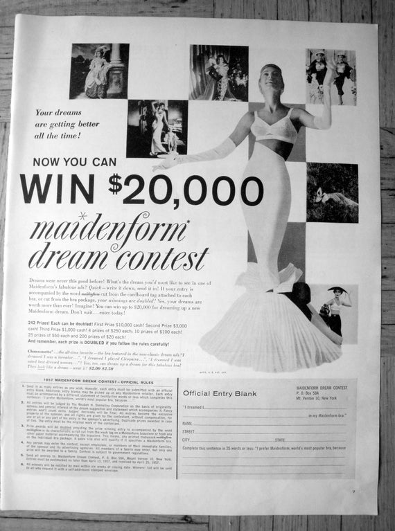 Concurso de sujetadores Maidenform de 1957 Ganador de 20 000 ejemplares anuncio original de revista de 13 5 x 10 5
