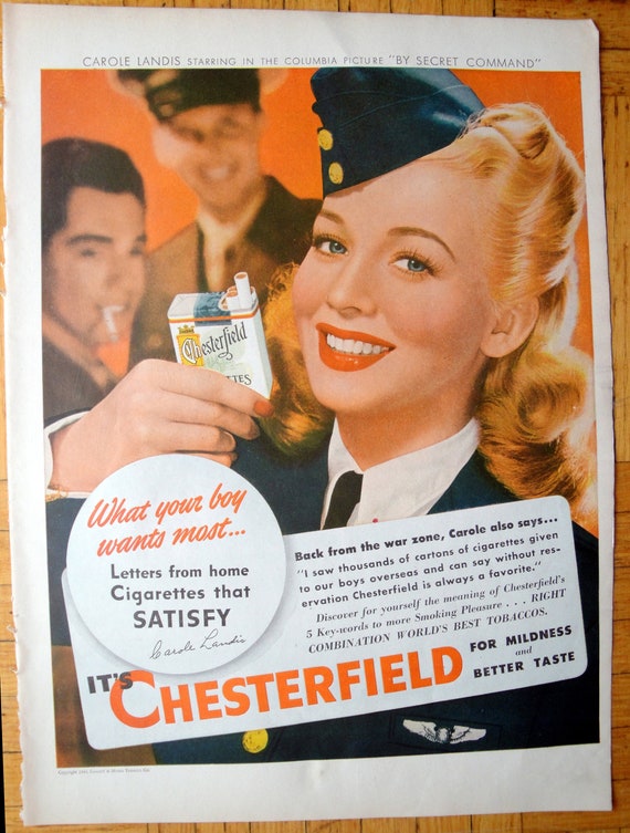1944 Carol Landis Chesterfield Zigaretten Tabak Original 135 Etsy