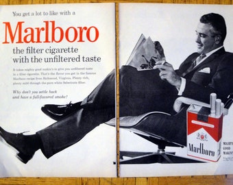 1962 Marlboro Man Suit + Tie-Reading Book Original 2 Page 13.5 * 10.5 Magazine Ad