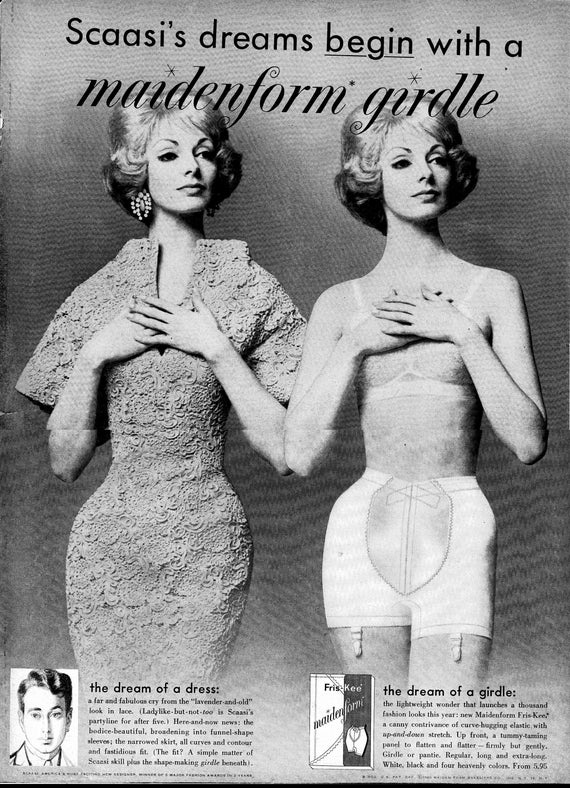 1960 Vintage ad for Maidenform Girdle`retro fashion Pretty Models Dress  photo