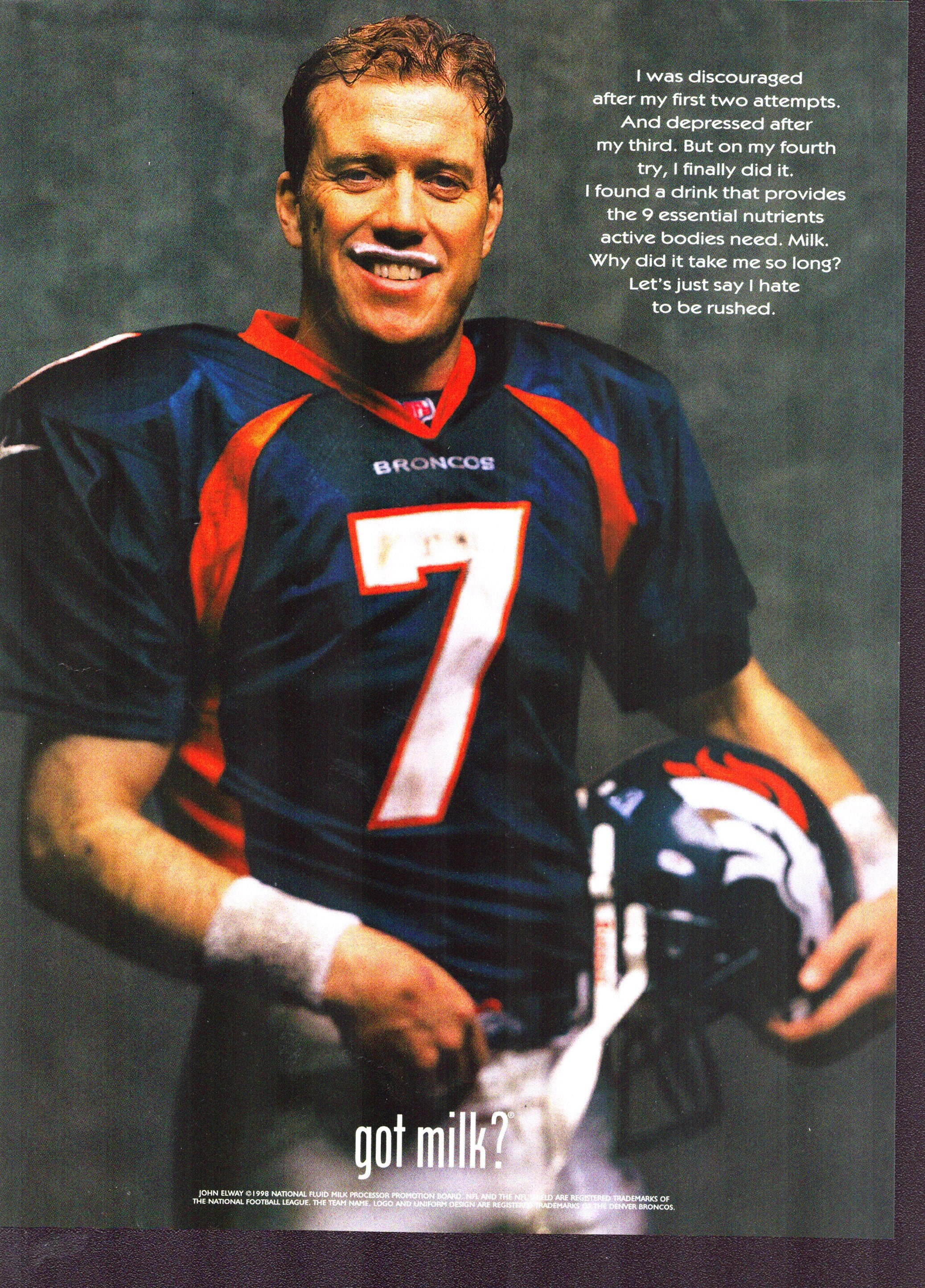 1998 John Elway Milk Mustache Denver Broncos Original Magazine Ada