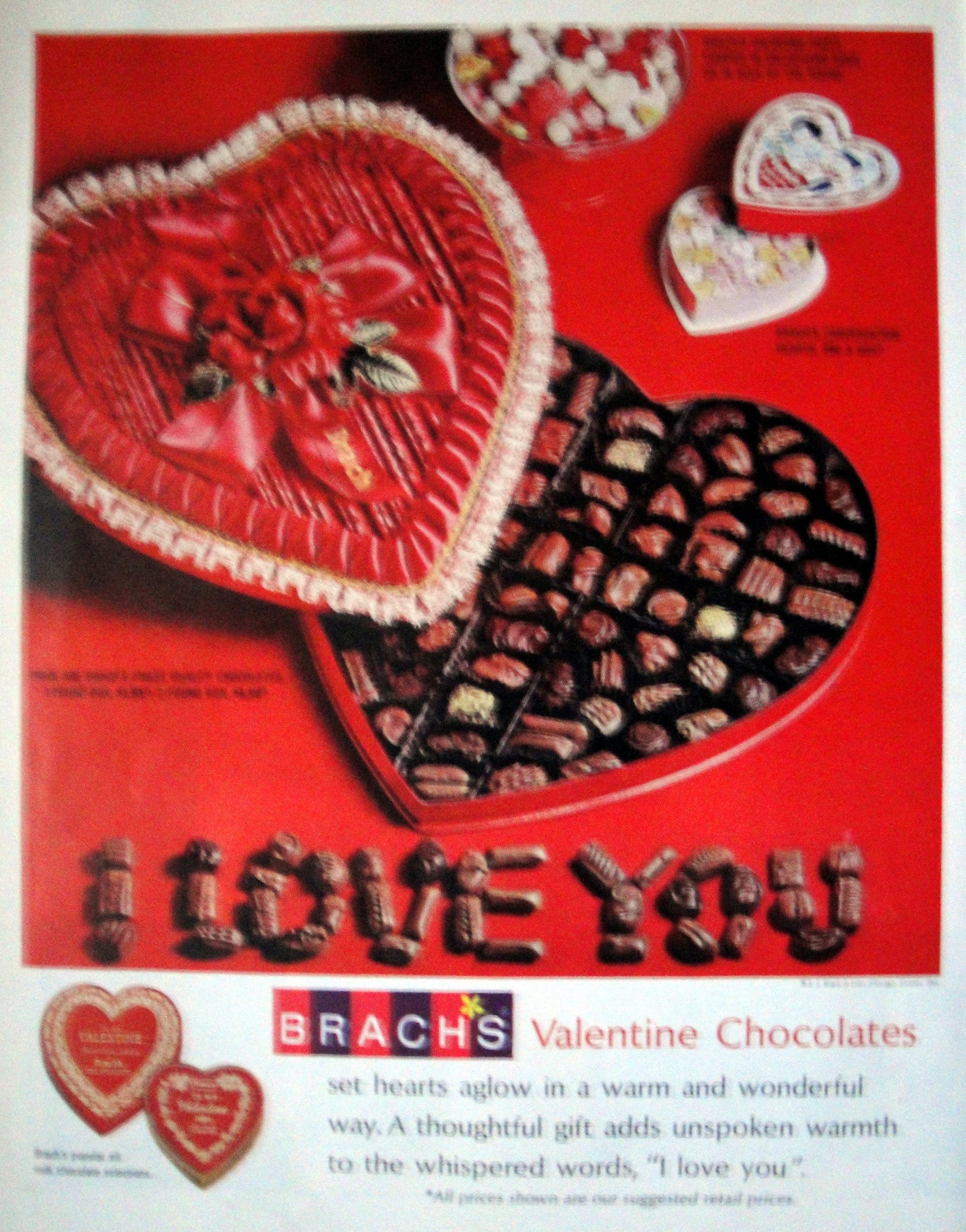 1965 Brachs Valentines Day Chocolates-I Love You--Original 13.5 * 10.5  Magazine Ad