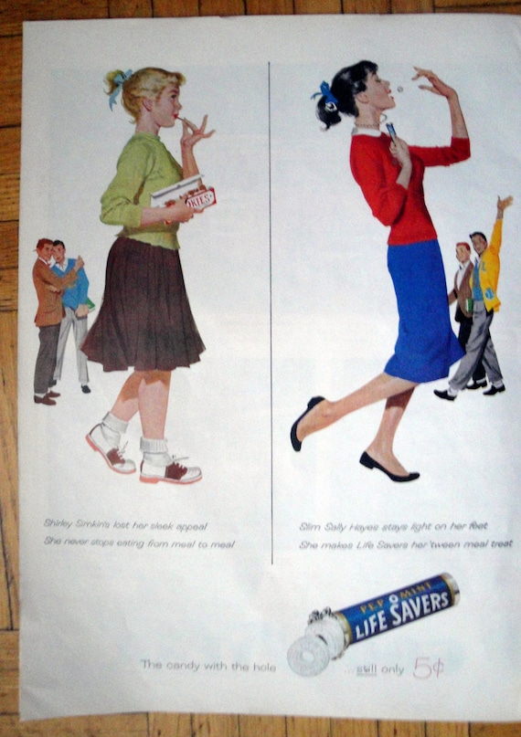 1957 Life Savers Keeps You Slim Teen Girl Original 13 5 10 5 Etsy