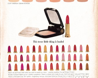 1964 Powder Compact Make-Up - The Duette Original 13.5 * 10.5 Magazine Ad- Coty