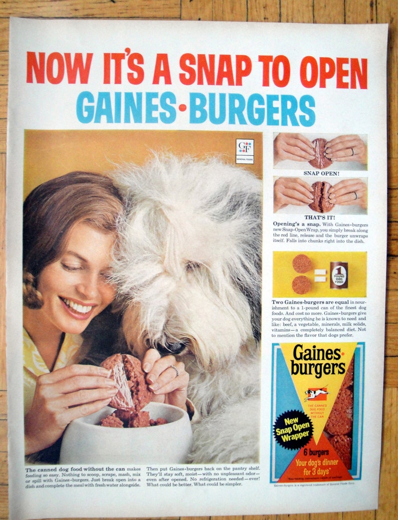 1965 English Sheep Dog Gaines Burgers Dog Food Original 13 ...