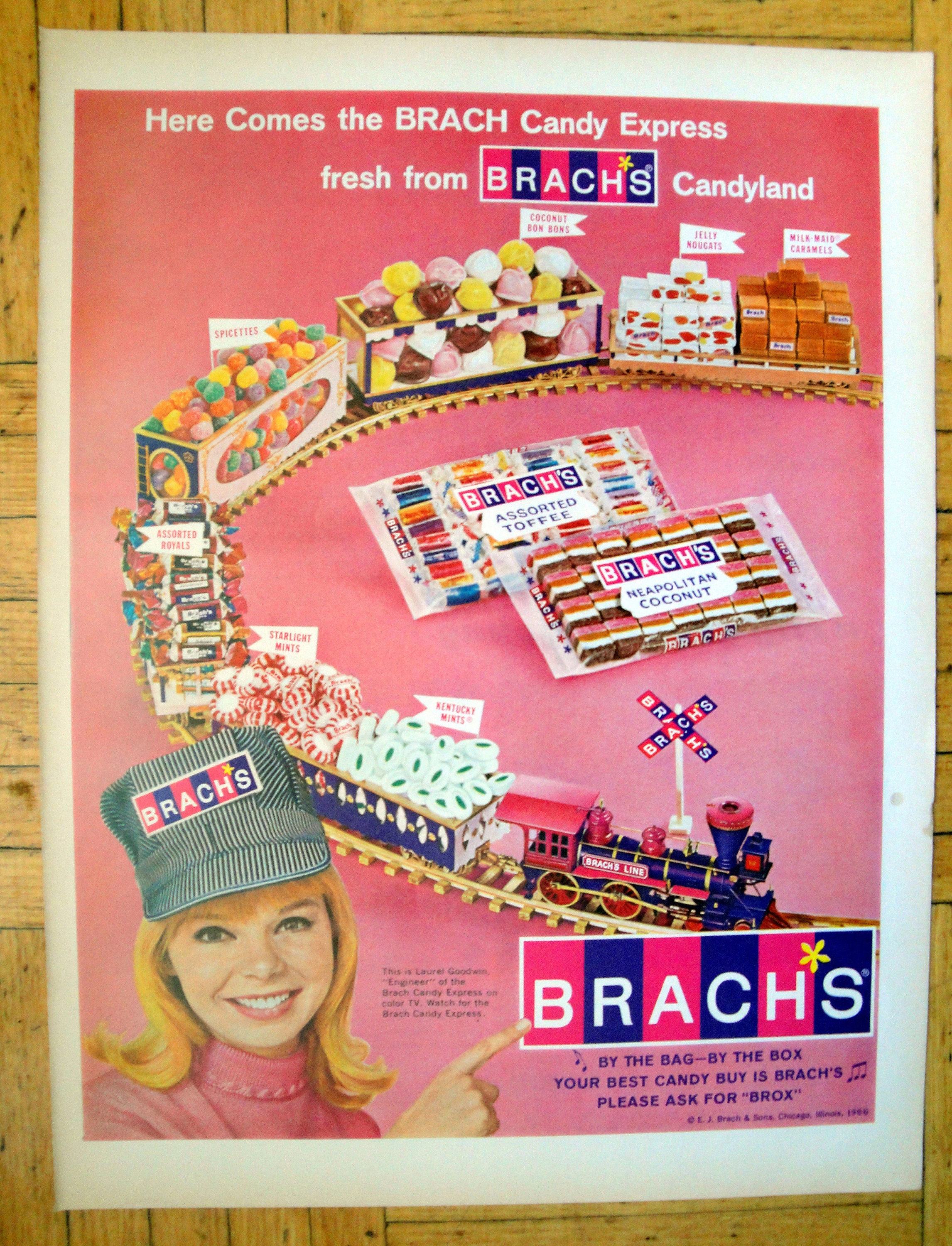 1966 Brachs Here Comes the Candy Express Train Original 13.5 10.5 Magazine  Ad 